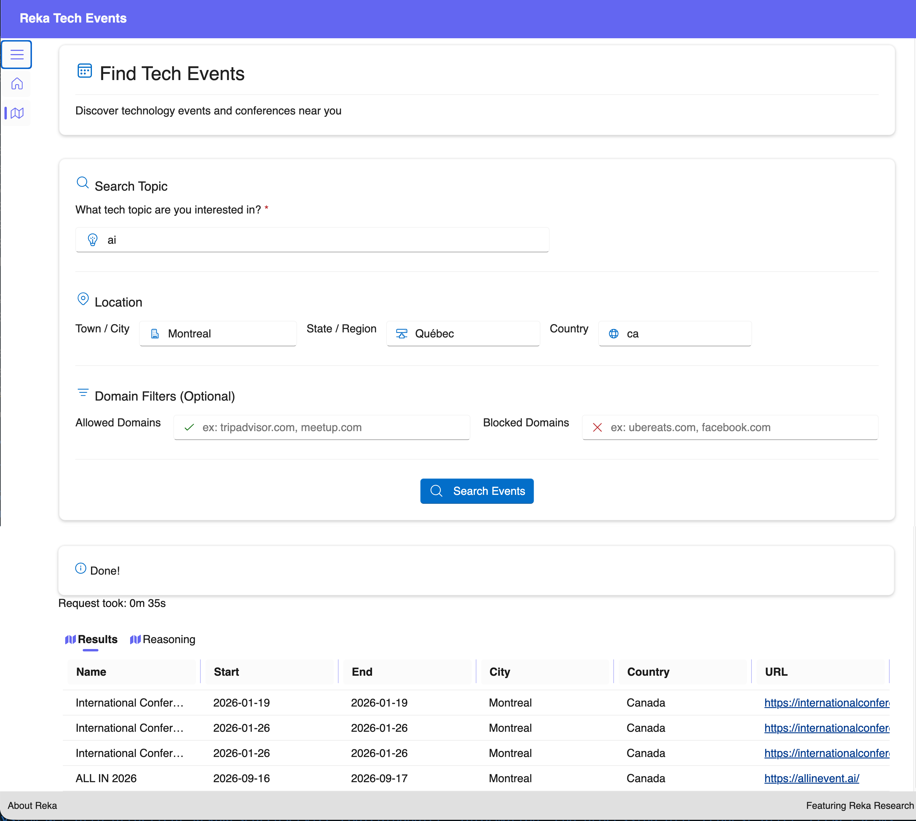 Interface du chercheur d'événements